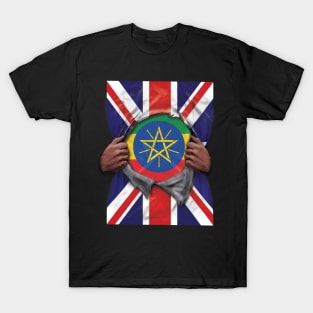 Ethiopia Flag Great Britain Flag Ripped - Gift for Ethiopian From Ethiopia T-Shirt